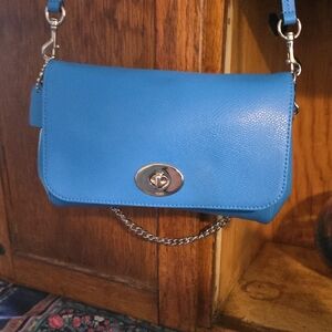 Coach Mini Ruby in Azure Blue with Removable Silver Chain & Crossbody Strap EUC